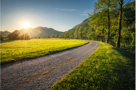 Gravel road winding through idyllic