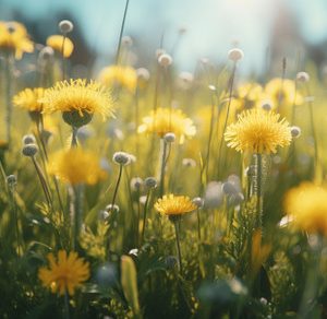 Wildflowers and yellow dandelions