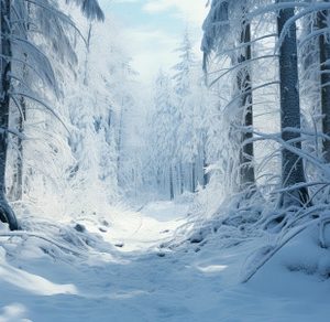 Snowy Path Through Frozen Woodland