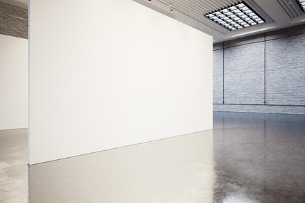 Empty Gallery Interior with Brick